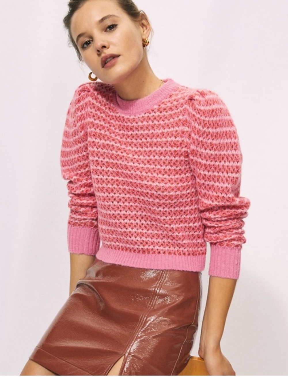 Aritzia Wilfred Nessa Sweater Fushia Pink Mix Sz Small Alpaca/ Merino Open Knit